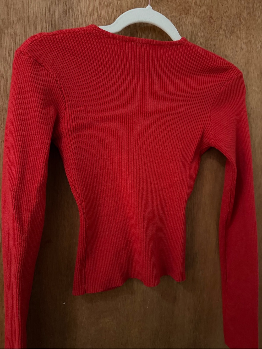 Princess Polly Red Ribbed Button-Front Cardigan - Picture 3 of 3
